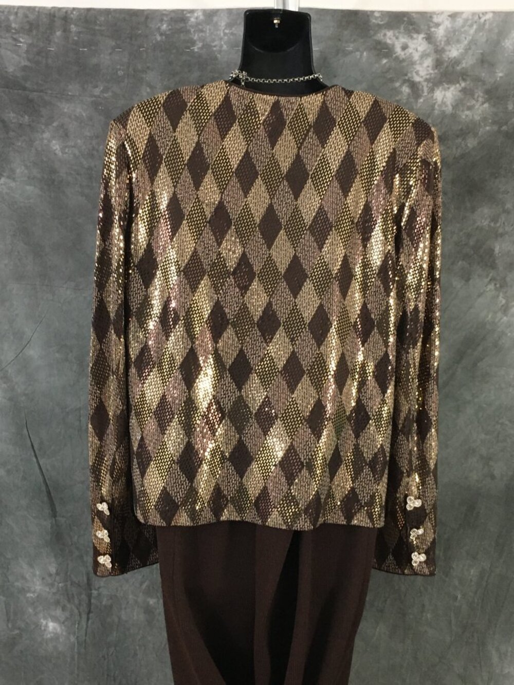BEAUTIFUL St John knit Brown multi rhinestones embellished skirt suit Size 12 - Picture 8 of 10